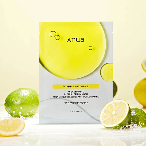 Anua Осветляющая тканевая маска с зелёным лимоном Green Lemon Vita C Blemish Serum Mask, 25 мл