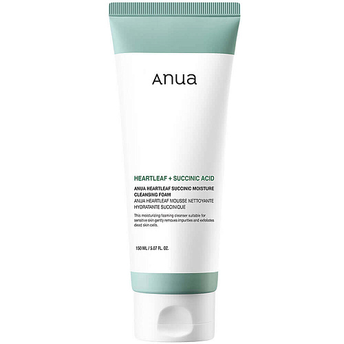 Anua Гель-пенка для умывания с янтарной кислотой Heartleaf Succinic Moisture Cleansing Foam, 150 мл