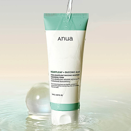 Anua Гель-пенка для умывания с янтарной кислотой Heartleaf Succinic Moisture Cleansing Foam, 150 мл